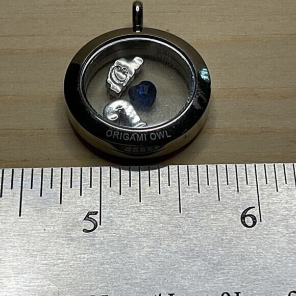 Origami Owl Silver Hinged Locket I Love to Dance Blue Heart J Crystal Charm - Picture 3 of 3